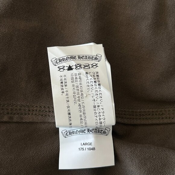 Chrome Hearts Olive & Black Leather Fleur Patch Button Up Shirt - Picture 6 of 6